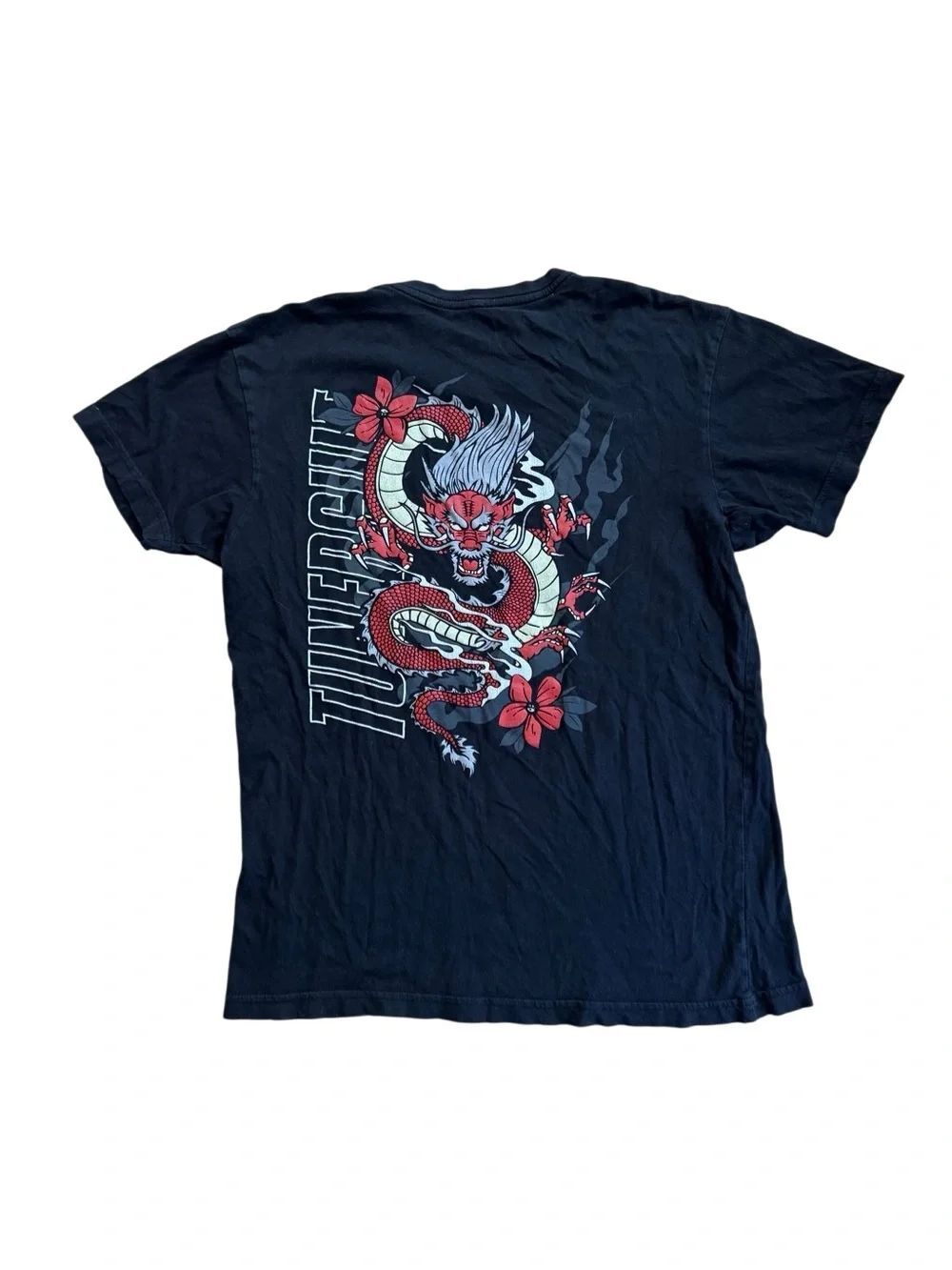 TunerCult Men's Japanese Red Dragon Graphic T Shirt in Black Size Medium